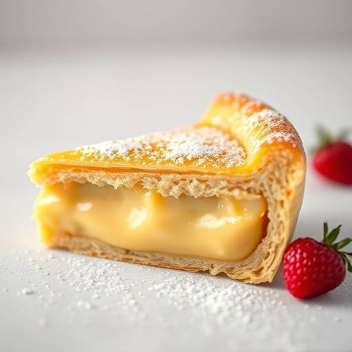 A beautifully sliced piece of Melktert, revealing its creamy filling and delicate pastry crust.