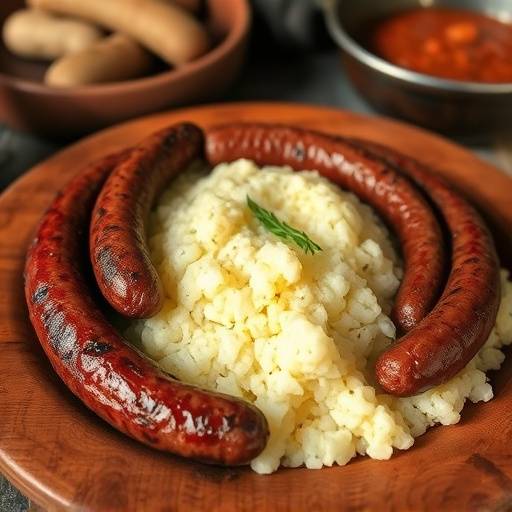 A bowl of creamy pap, a traditional maize porridge, alongside grilled boerewors