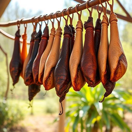 Biltong hanging to dry, showcasing the traditional South African cured meat.